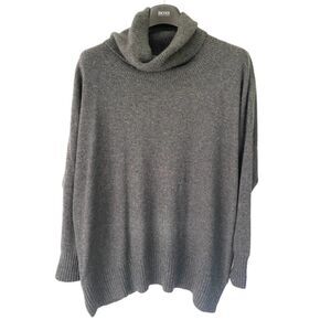 Pure Collection 100% Cashmere Oversized Turtleneck Sweater Side Zip Gray M